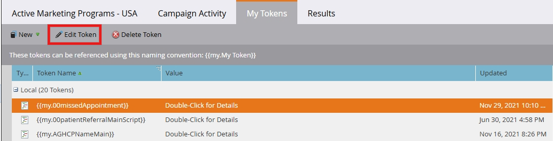 Edit Marketo Token
