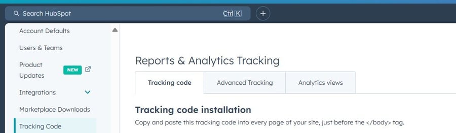 HubSpot Tracking code