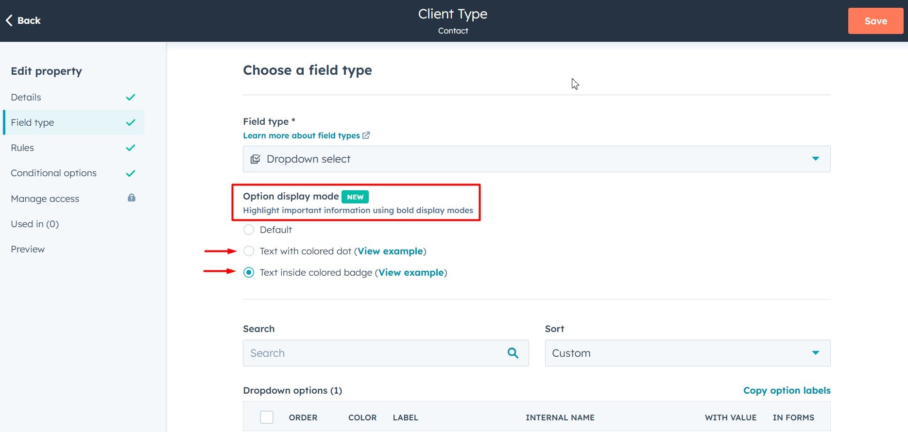 New Option Display Mode HubSpot Property