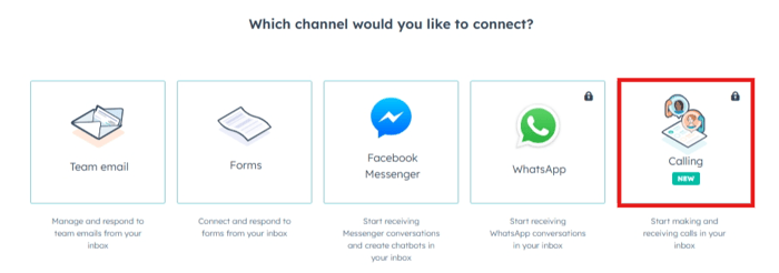 Set Up Calling Channel in HubSpot - Select Calling as channel