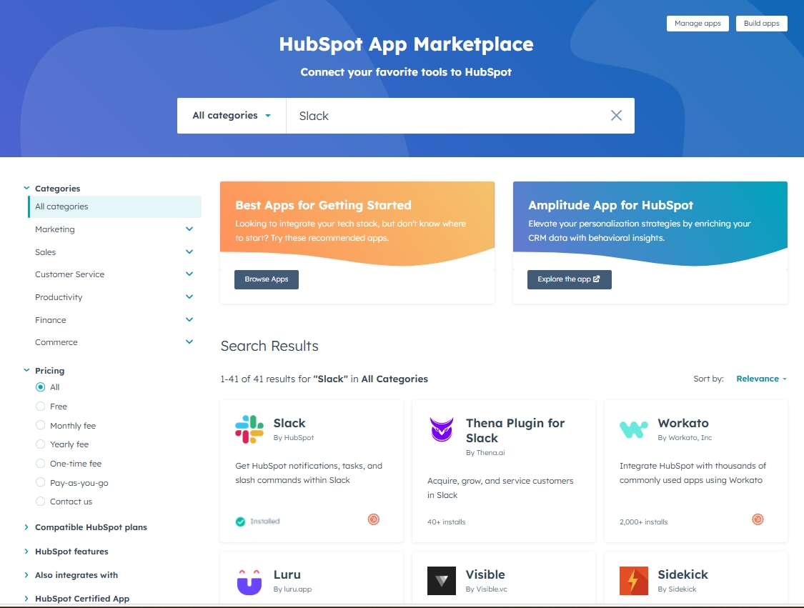 Slack Search in HubSpot Marketplace