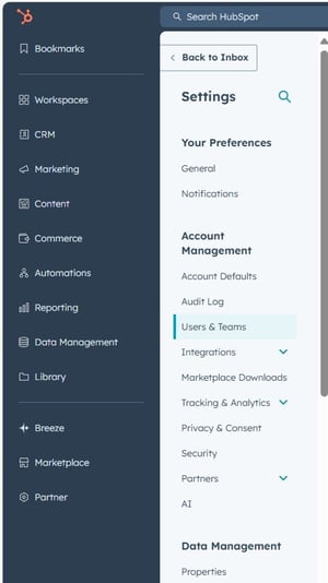 User Team Settings