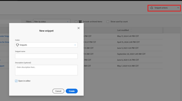 create snippet in Marketo