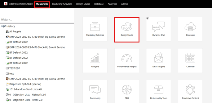 navigate to Design Studio in marketo